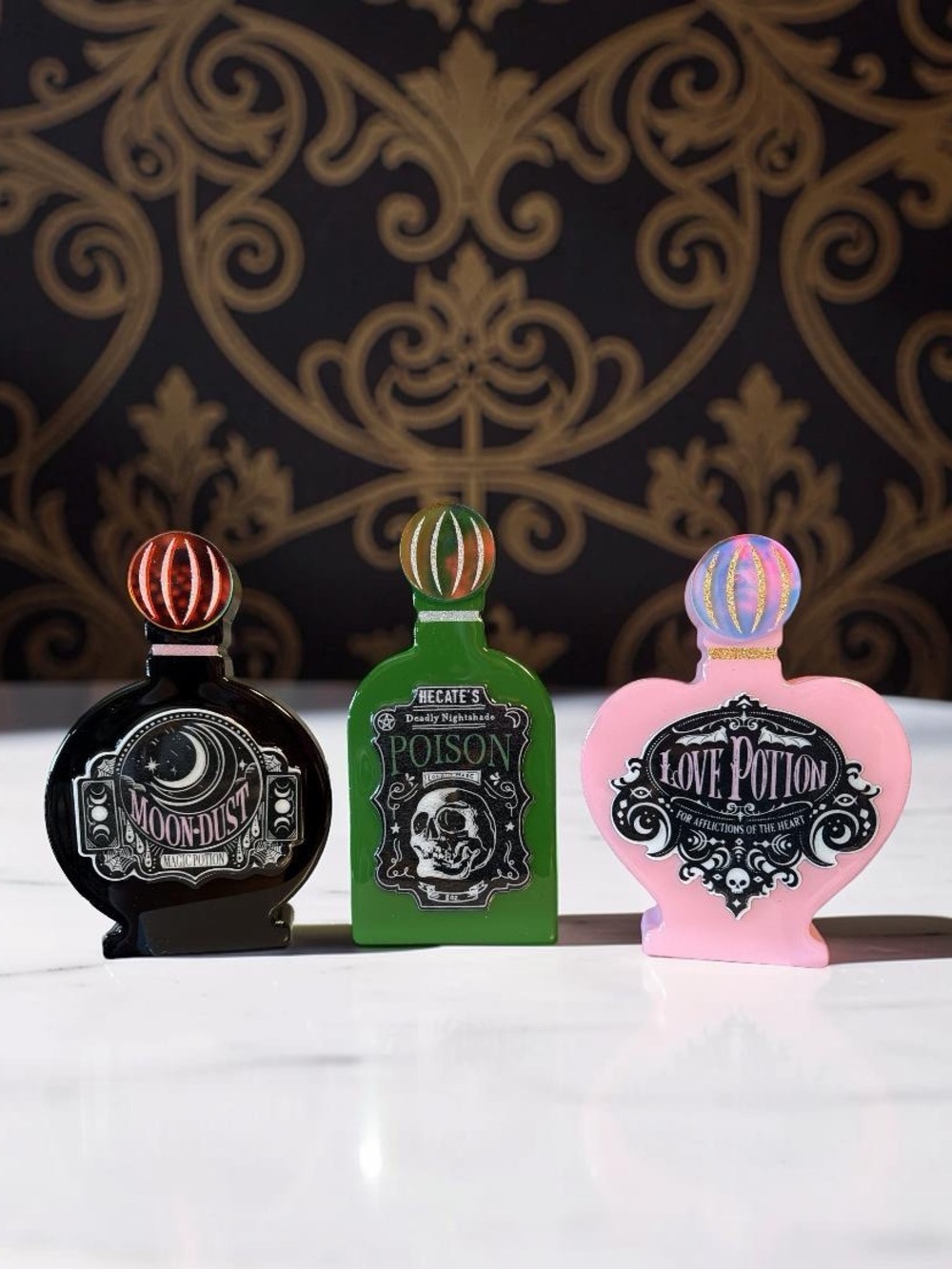 Halloween Bundle NWT Moon Dust, Poison & Love Potion Decorative Wood Bottle Set